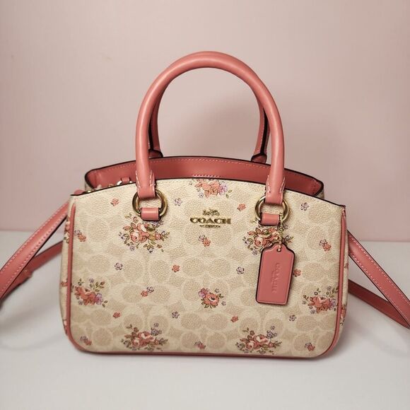 NWT Coach CAL35 Savannah Small Carryall Bag With Floral Print Gold/Sand - Picture 1 of 7